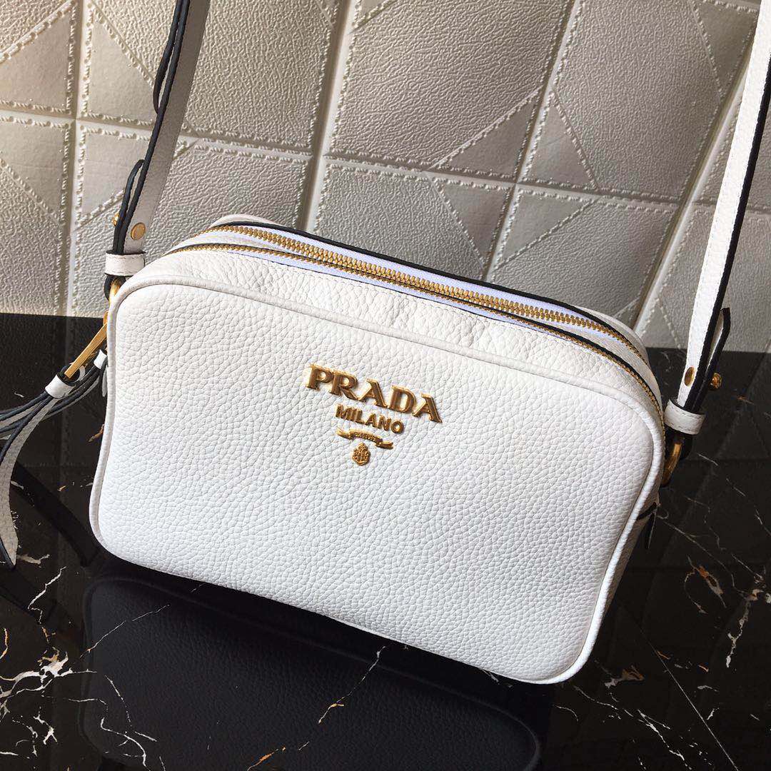 Prada Leather Shoulder Bag Handbag Tote White/Gold 1BH082